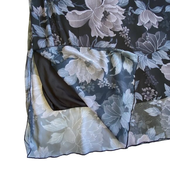 Y2K 90s VENUS Black Blue Floral Sheer Chiffon Maxi Skirt Fairy Grunge L - Picture 5 of 14